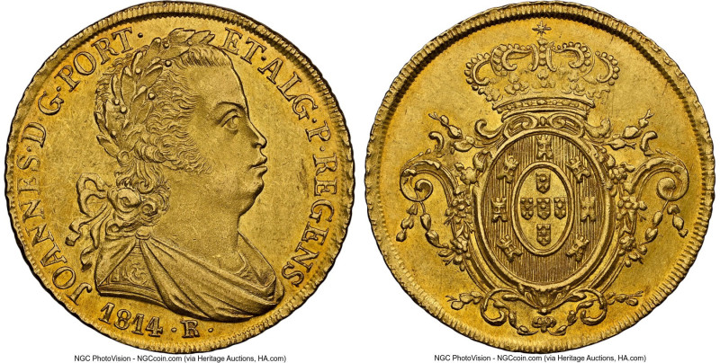 João Prince Regent gold 6400 Reis (Peça) 1814-R UNC Details (Cleaned) NGC, Rio d...