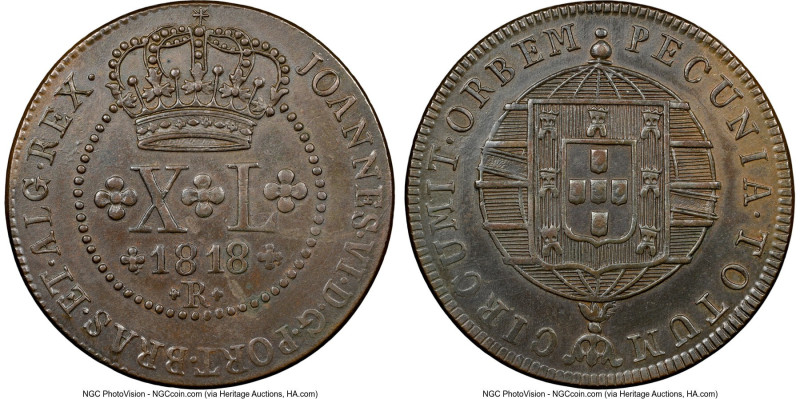 João VI 40 Reis 1818-R AU Details (Cleaned) NGC, Rio de Janeiro mint, KM319.1, L...