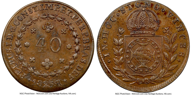 Pedro I 40 Reis 1826-R AU58 Brown NGC, Rio de Janeiro mint, KM363.1, LMB-598. Vi...