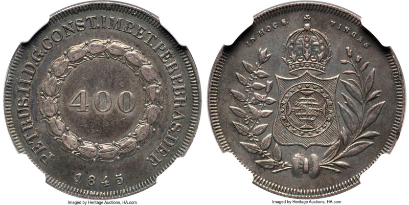 Pedro II 400 Reis 1845 AU53 NGC, Rio de Janeiro mint, KM453, LMB-543. Mintage: 1...