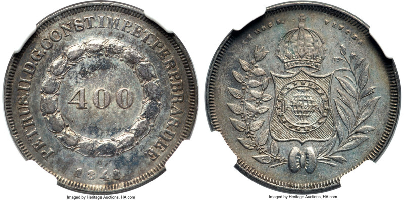 Pedro II 400 Reis 1848 XF45 NGC, Rio de Janeiro mint, KM453, LMB-545. Mintage: 5...