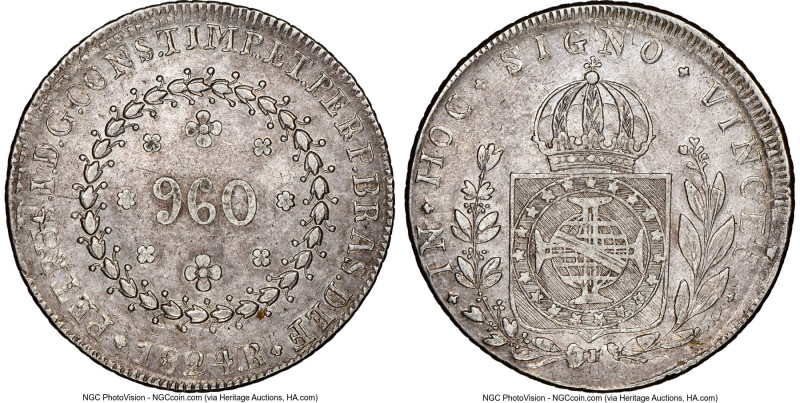 Pedro I 960 Reis 1824-R AU50 NGC, Rio de Janeiro mint, KM368.1, LMB-505a. "CONS....