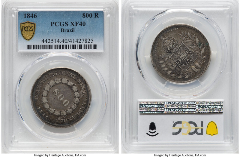 Pedro II 800 Reis 1846 XF40 PCGS, Rio de Janeiro mint, KM456, LMB-551. Mintage: ...