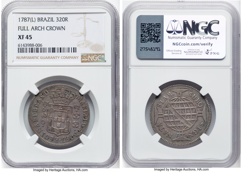 3-Piece Lot of Certified Issues, 1) Maria I 320 Reis 1787 XF45 NGC, KM221.1 2) J...