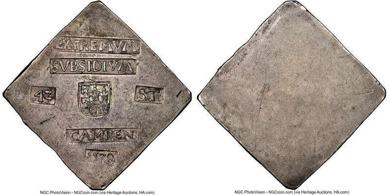 Kampen. Siege silver Uniface Klippe 42 Sols 1578-Dated AU53 NGC, Delm-210 (R), P...