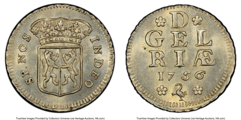 Gelderland. Provincial silver Off-Metal 1/2 Duit 1756 MS64 PCGS, cf. PW-Ge121.1 ...