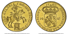 Gelderland. Provincial gold 14 Gulden (Golden Rider) 1760 AU58 PCGS, Hardenwijk mint, KM86.2, Delm-653, Vanhoudt/Saunders-1086. Crisp and very lightly...