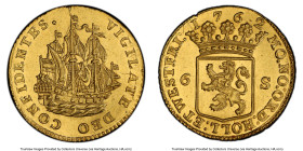 Holland. Provincial gold 6 Stuivers (Scheepjeschelling) 1762 AU58 PCGS, KM45a, PW-Ho74.2, Vanhoudt/Saunders-1265 (R2). A very well-struck example of t...