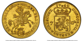 Holland. Provincial gold 7 Gulden (1/2 Golden Rider) 1760 MS61 PCGS, Dordrecht mint, KM96, Delm-783, Vanhoudt/Saunders-1238. Tied for the highest grad...