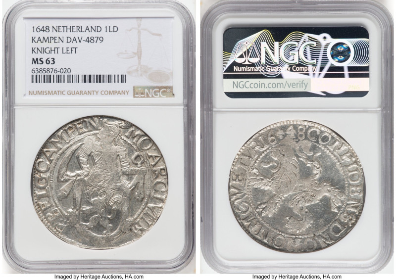 Kampen. Provincial Lion Daalder 1648 MS63 NGC, Delm-862, Dav-4879. Knight Left. ...
