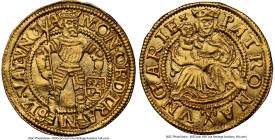 Overijssel. Provincial gold Ducat (1590-1593) MS62 NGC, Fr-266a, Delm-1051 (R3), Vanhoudt/Saunders-1522 (R4). 3.48gm. Hungarian type. Emperor holding ...