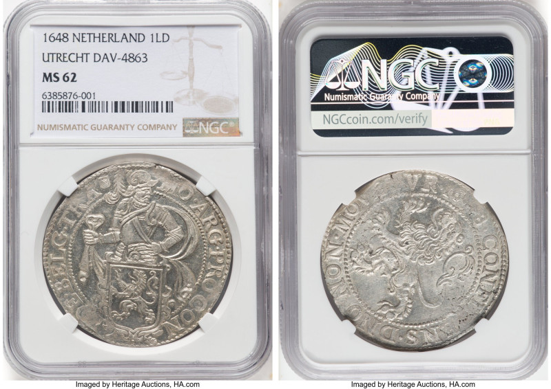 Utrecht. Provincial Lion Daalder 1648 MS62 NGC, KM30, Dav-4863. This impressive ...