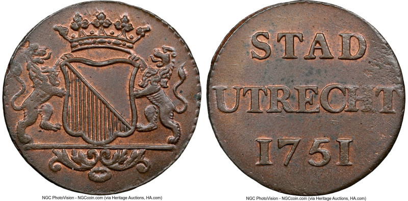 Utrecht. Provincial Duit 1751 MS62 Brown NGC, Utrecht mint, KM91, PW-Su20. Best ...