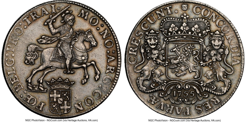 Utrecht. Provincial Ducaton (Silver Rider) 1755 AU55 NGC, Utrecht mint, KM92.1, ...