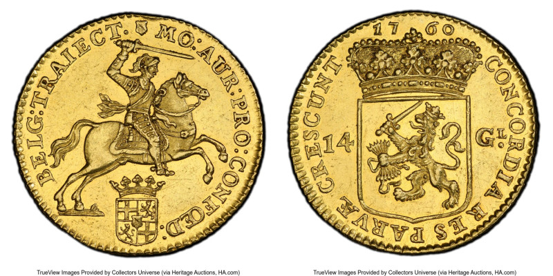 Utrecht. Provincial gold 14 Gulden (Golden Rider) 1760 MS61 PCGS, Utrecht mint, ...