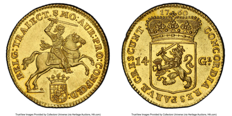 Utrecht. Provincial gold 14 Gulden (Golden Rider) 1760 UNC Details (Tooled) PCGS...