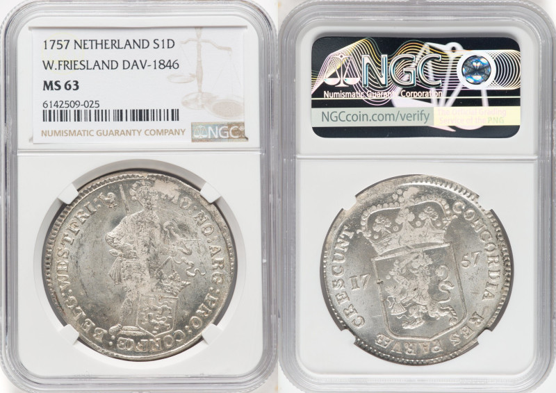 West Friesland. Provincial Silver Ducat (Rijksdaalder) 1757-Rooster MS63 NGC, KM...