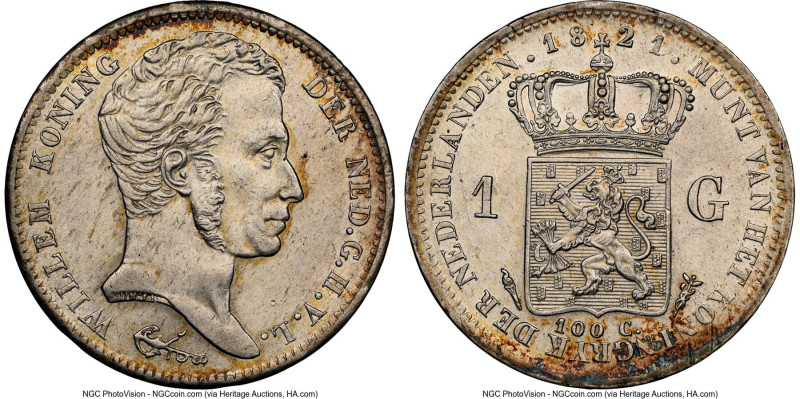 Willem I Gulden 1821 UNC Details (Cleaned) NGC, Utrecht mint, KM55, Schulman-261...