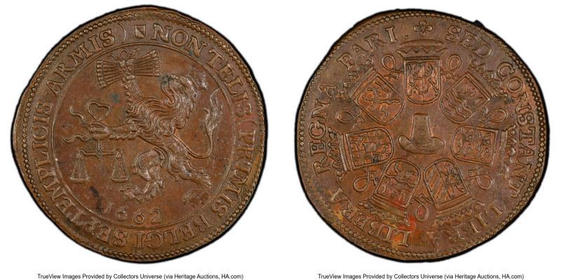 "Peace Treaty between France, England and the Netherlands" bronze Jeton 1662 MS6...