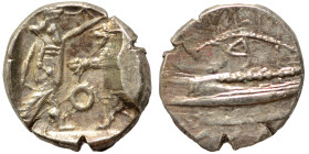PHOENICIA. Sidon. Ba'alšillem II, circa 401-366 BC. 1/16 Shekel (silver, 0.73 g, 9 mm). Uncertain. Rev. Persian king or hero, holding dagger in his ri...
