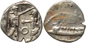 PHOENICIA. Sidon. Ba'alšillem II, circa 401-366 BC. 1/16 Shekel (silver, 0.59 g, 9 mm). Uncertain. Rev. Persian king or hero, holding dagger in his ri...