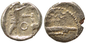 PHOENICIA. Sidon. Ba'alšillem II, circa 401-366 BC. 1/16 Shekel (silver, 0.62 g, 9 mm). Uncertain. Rev. Persian king or hero, holding dagger in his ri...