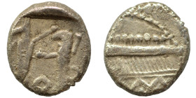 PHOENICIA. Sidon. Ba'alšillem II, circa 401-366 BC. 1/16 Shekel (silver, 0.80 g, 8 mm). Uncertain. Rev. Persian king or hero, holding dagger in his ri...