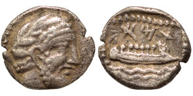 PHOENICIA. Arados. Uncertain king. Circa 400-384 BC. 1/16 Shekel (silver, 0.69 g, 9 mm). Laureate head of Ba'al-Arwad right. Rev. Galley right, above ...