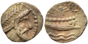 PHOENICIA. Arados. Uncertain king. Circa 400-384 BC. 1/16 Shekel (silver, 0.64 g, 9 mm). Laureate head of Ba'al-Arwad right. Rev. Galley right, above ...