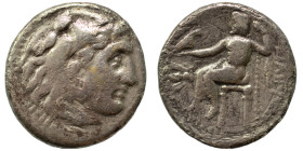 KINGS of MACEDON. Alexander III the Great, 336-323 BC. Drachm (silver, 3.73 g, 17 mm). Head of Herakles to right, wearing lion skin headdress. Rev. ΑΛ...