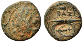 SELEUKID KINGS OF SYRIA. Antiochos I Soter, 281-261 BC. Ae (bronze, 1.59 g, 12 mm), Antioch on the Orontes. Laureate head of Zeus right. Rev. BAΣΙ ANT...