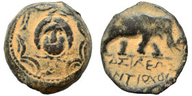 SELEUKID KINGS of SYRIA. Antiochos III the Great, 222-187 BC. Ae (bronze, 4.63 g, 17 mm), uncertain Mint 60. Macedonian shield with facing gorgoneion ...