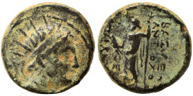 SELEUKID KINGS of SYRIA. Antiochos IV Epiphanes, 175-164 BC. Ae (bronze, 5.79 g, 17 mm), Antioch on the Orontes. Radiate and draped bust right. Rev. B...