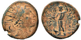 SELEUKID KINGS of SYRIA. Antiochos IV Epiphanes, 175-164 BC. Ae (bronze, 5.21 g, 18 mm), Antioch on the Orontes. Radiate and draped bust right. Rev. B...