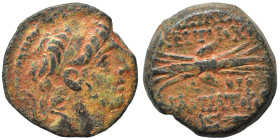 SELEUKID KINGS of SYRIA. Antiochos IX Eusebes Philopator (Kyzikenos), 114-95 BC. Ae (bronze, 5.03 g, 18 mm), Antioch. Diademed head to right. Rev. BAΣ...
