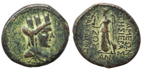 SYRIA, Seleucis and Pieria. Apameia. 1st century BC. Ae (bronze, 4.54 g, 17 mm). Turreted and veiled head of Tyche right. Rev. ΑΠΑΜΕΩΝ ΤΗΣ ΙΕΡΑΣ / ΚΑΙ...