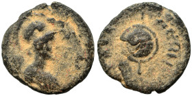SYRIA, Seleucis and Pieria. Gabala. Circa. 1st century BC. Ae (bronze, 1.43 g, 14 mm). Helmeted bust of Athena right. Rev. ΓABA-ΛЄΩN Shield over spear...