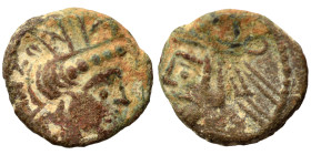 KINGS of PARTHIA. Chalkous (bronze, 0.99 g, 10 mm). Diademed and draped bust left. Rev. Turreted bust of Tyche right. Nearly very fine.