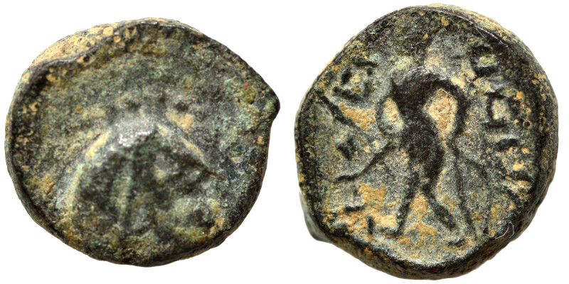 Greek. Ae (bronze, 2.19 g, 11 mm). Head right. Rev. Apollo standing left, holdin...