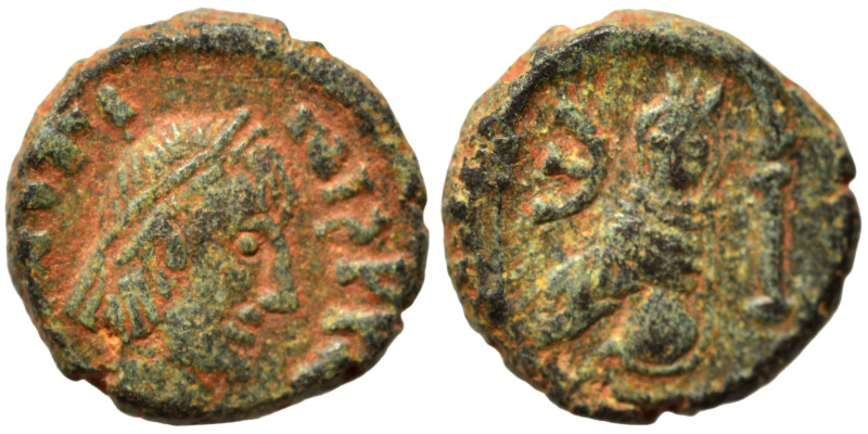 Justin I, 518-527. Pentanummium (bronze, 1.88 g, 11 mm), Theoupolis (Antioch). D...