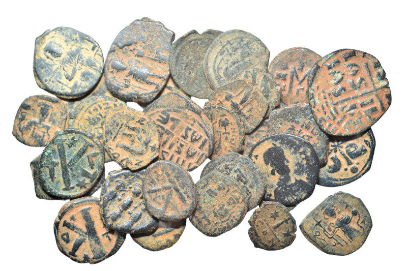 Group lot of circa 30 Byzantine coins, some repatinated. G - VF. As seen, no ret...