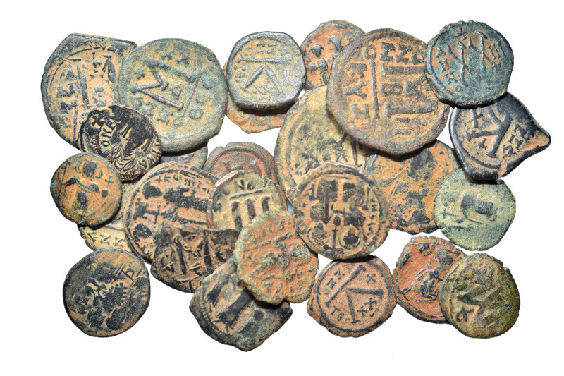 Group lot of circa 27 Byzantine coins, some repatinated. G - VF. As seen, no ret...