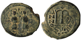 Justin II. and Sophia. (565-578 AD). Follis. Nikomedia. Obv: Justin II. and Sophia enthroned facing. Rev: ANNO / M. 33mm, 12,43g