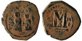 Heraclius and Heraclius Constantine. (610-641 AD) Æ Follis. Nikomedia. Obv: Heraclius and Heraclius Constantine standing facing. Rev: ANNO M. artifici...