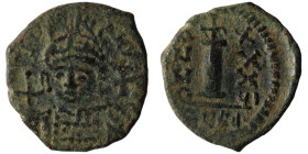 Justinian I. (527-565 AD) Æ 10 Nummi. Theoupolis. Obv: crowned bust facing. Rev: large I. 20mm, 3,42g