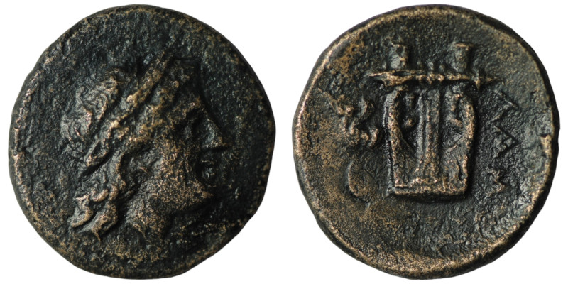 Lampsacus, Mysia. (190-85 BC) Obv. Laureate head of Apollo right. Rev. LAM to ri...