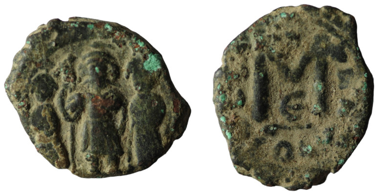 Heraclius. (610-641 AD) Æ Follis. Constantinople. Obv: Heraclius and sons standi...