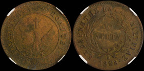 GREECE: 10 Lepta (1828) (type A.1) in copper. Phoenix with converging rays on obverse. Variety "165-C.e" by Peter Chase. Coin alignment. Inside slab b...
