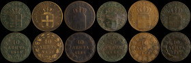 GREECE: Lot of 6 coins in copper, composed of 10 Lepta (1833), 10 Lepta (1837), 10 Lepta (1844), 10 Lepta (1848), 10 Lepta (1851) & 10 Lepta (1857). R...