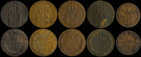 GREECE: Lot of 5 coins in copper, composed of 1 Lepton (1839) (type I), 1 Lepton (1842) (type I), 2x 1 Lepton (1846) (type II) & 1 Lepton (1851) (type...